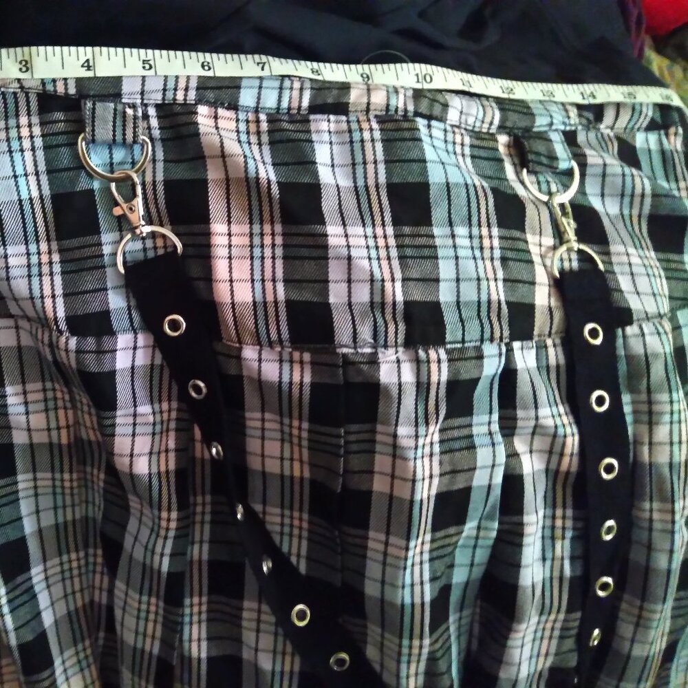 Hot Topic Pastel Plaid Pleated Mini Skirt with Grommet Suspender Strap NWT - Picture 6 of 10
